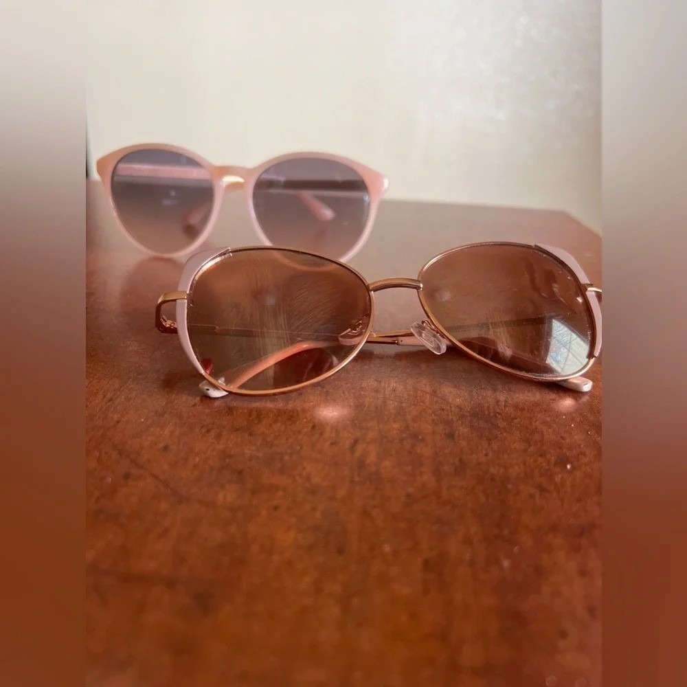 Womens Sunglasses Bundle 2 Pairs Rose Gold Aviator and Light Pink Round Frames
